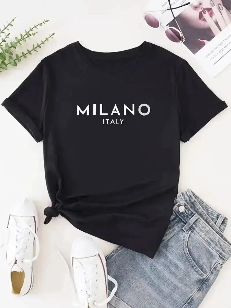 Plus Size Letter Print Crew Neck T-Shirt Casual Short Sleeve T-Shirt For Spring & Summer Women's Clothing Valentine's Day