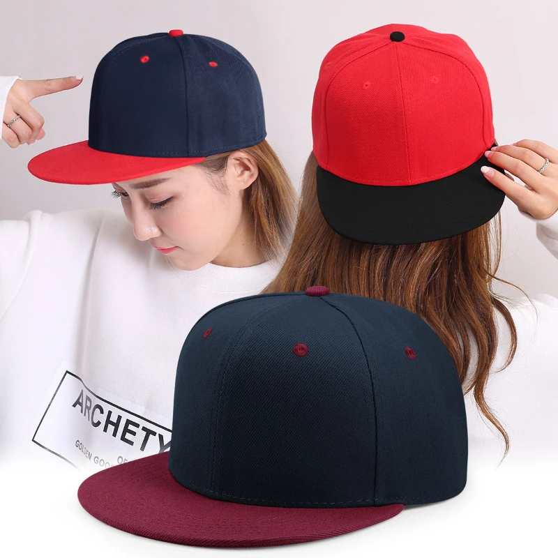 KUNEMS Custom Snapback Caps Splice Color Embroidery Hip Hop Cap for Women and Men DIY LOGO Design Print Hats Unisex Wholesale