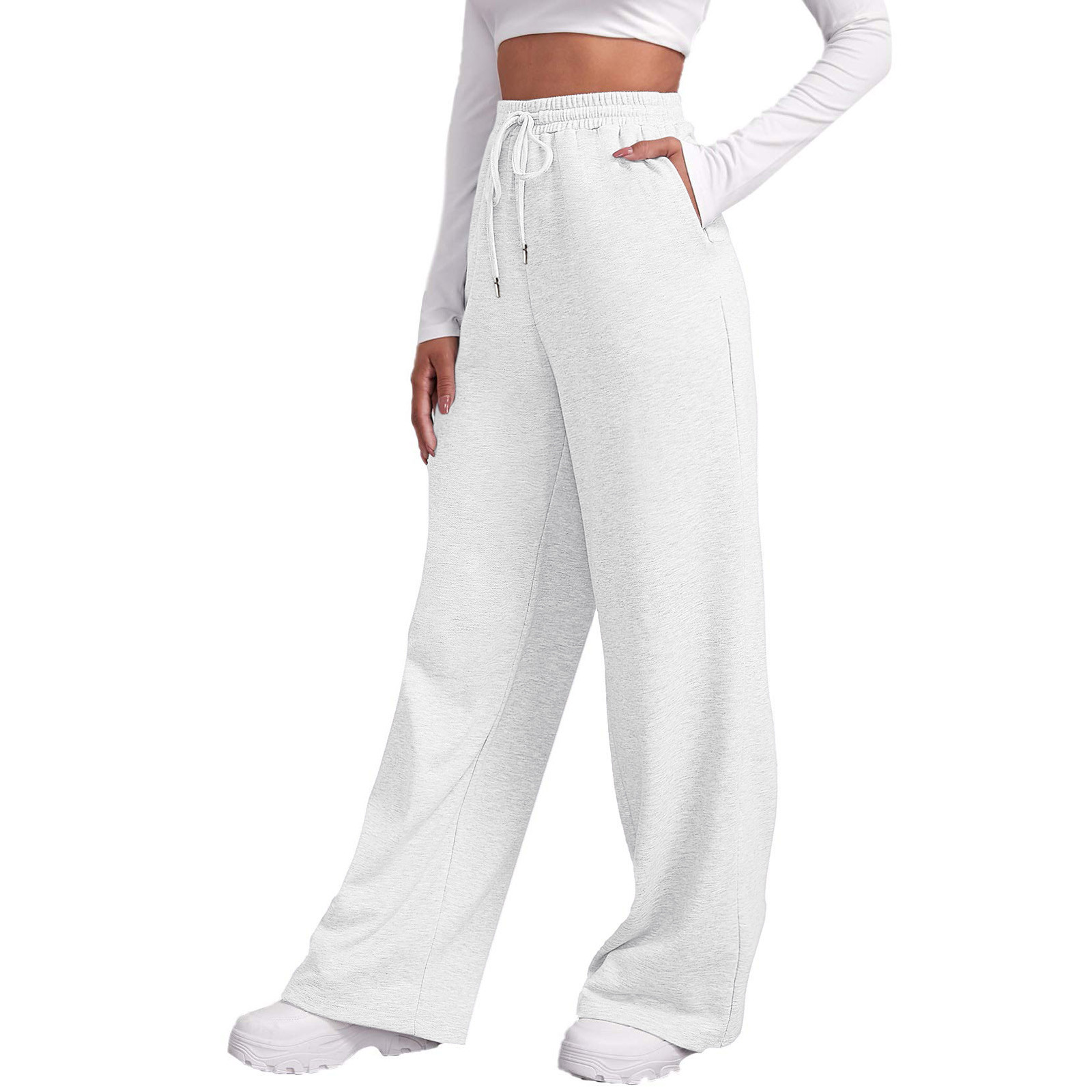 Wide Leg Pants For Women’S Fleece Lined Sweatpants Straight Pants Bottom All-Math Plain Fitness Joggers Pants Travel Basic