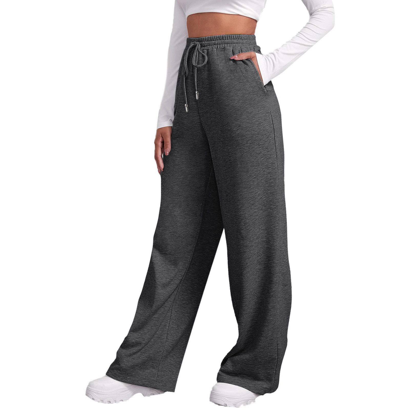 Wide Leg Pants For Women’S Fleece Lined Sweatpants Straight Pants Bottom All-Math Plain Fitness Joggers Pants Travel Basic