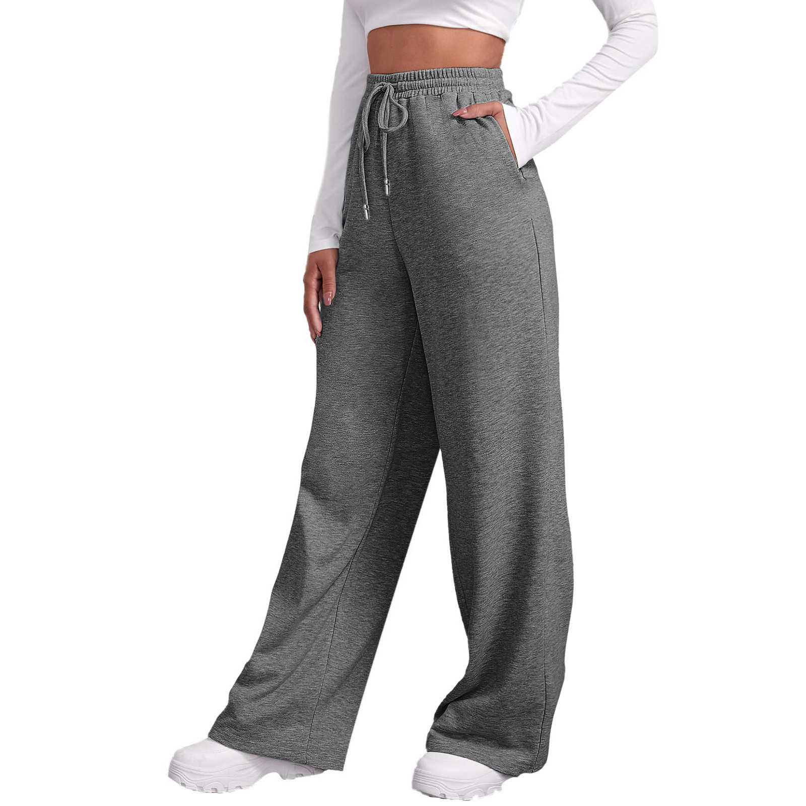 Wide Leg Pants For Women’S Fleece Lined Sweatpants Straight Pants Bottom All-Math Plain Fitness Joggers Pants Travel Basic