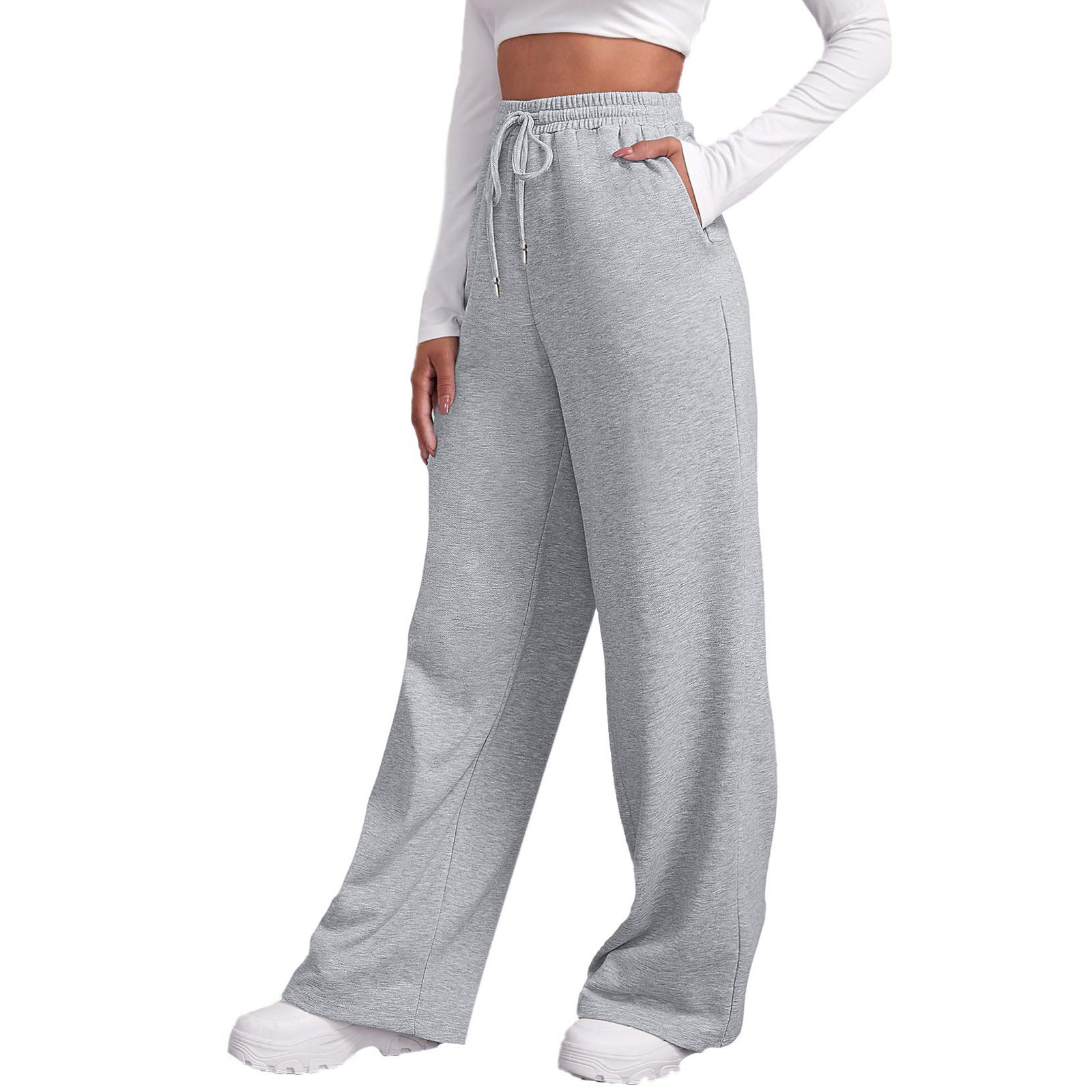 Wide Leg Pants For Women’S Fleece Lined Sweatpants Straight Pants Bottom All-Math Plain Fitness Joggers Pants Travel Basic