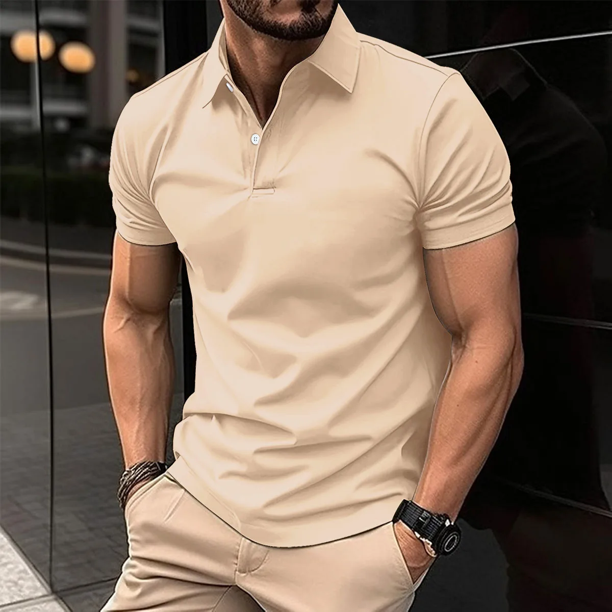 Best Selling Men Short Sleeve Polo Shirt Turn Down Collar Button Pure Color Top Polo Shirt Summer Casual Comfort Men's Clothing