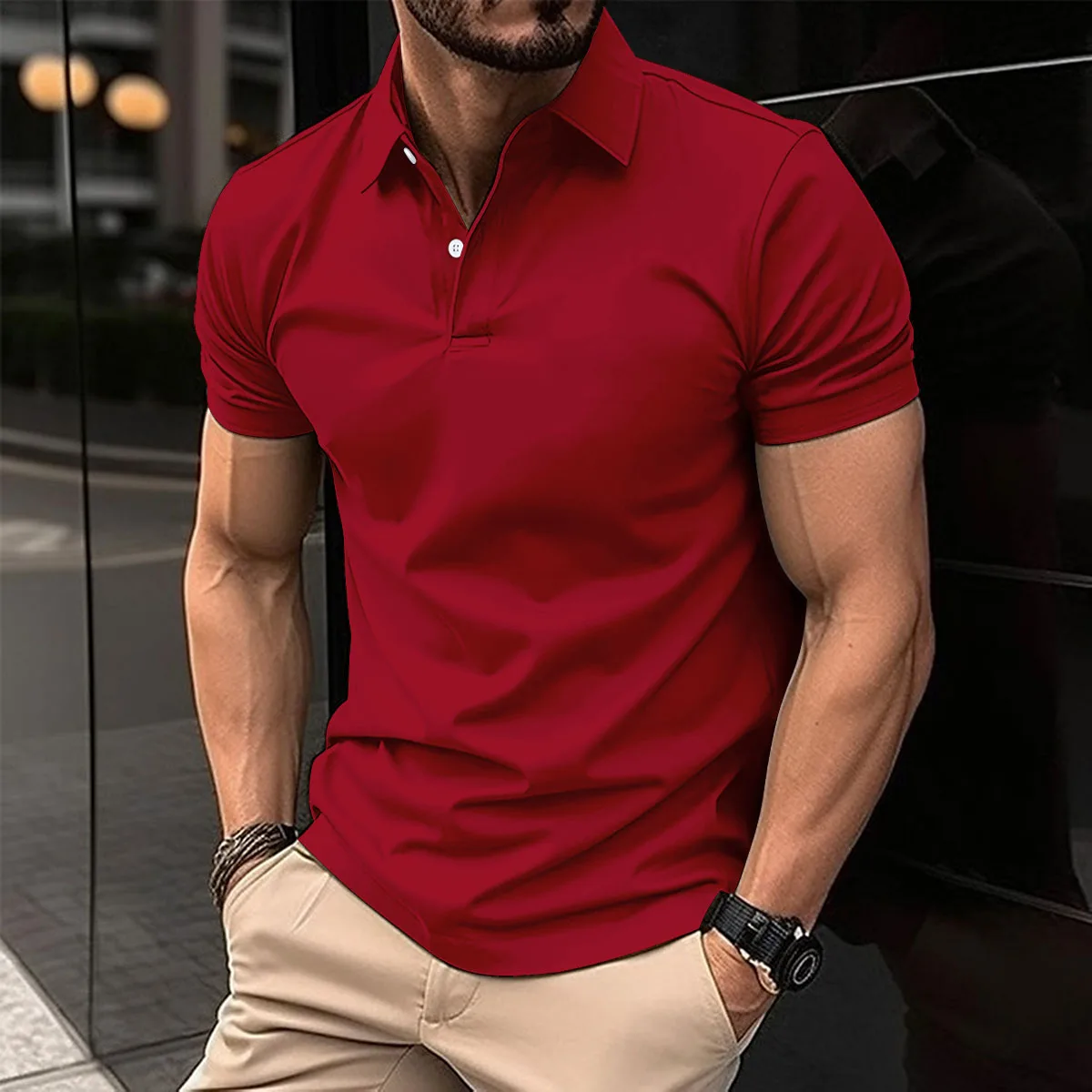 Best Selling Men Short Sleeve Polo Shirt Turn Down Collar Button Pure Color Top Polo Shirt Summer Casual Comfort Men's Clothing