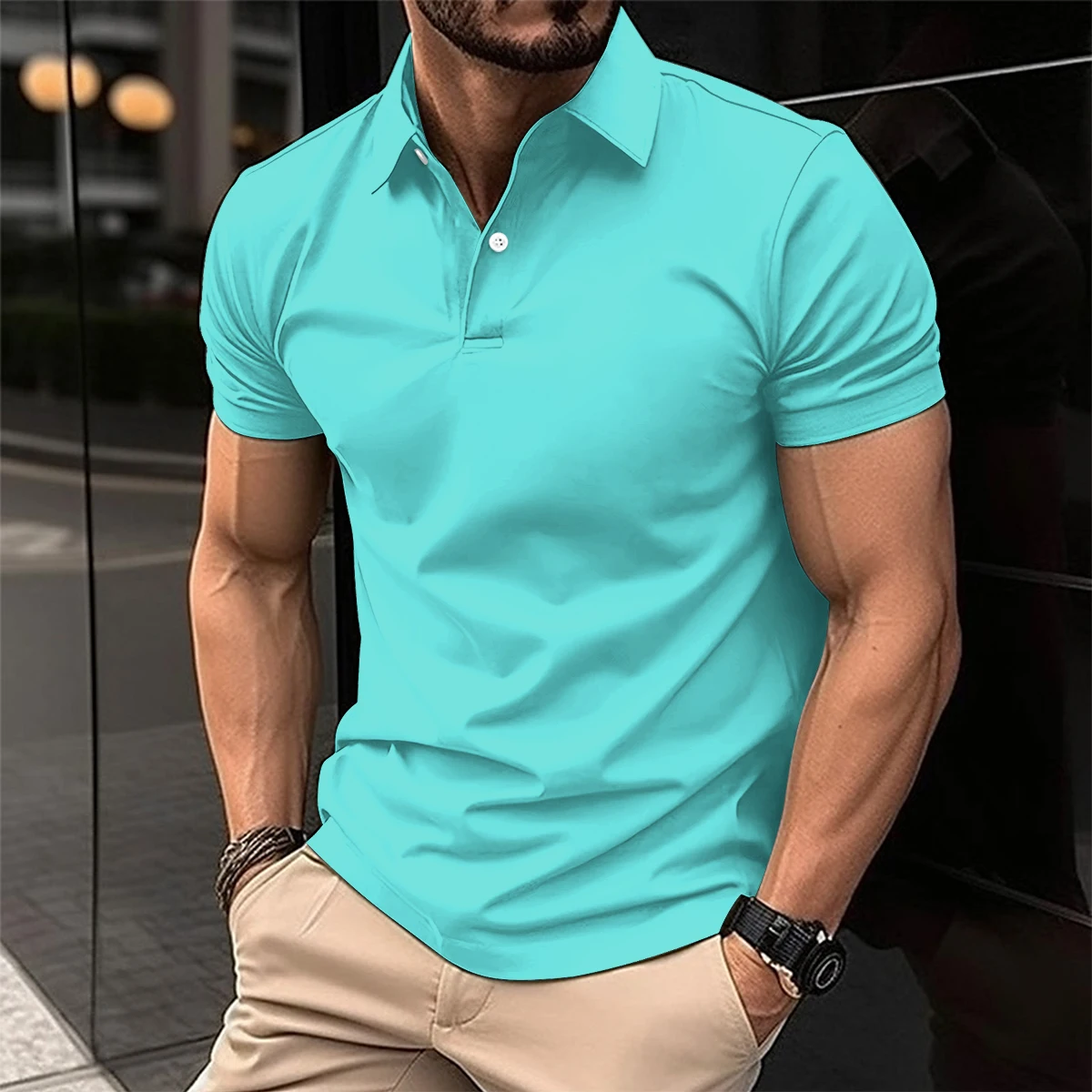 Best Selling Men Short Sleeve Polo Shirt Turn Down Collar Button Pure Color Top Polo Shirt Summer Casual Comfort Men's Clothing