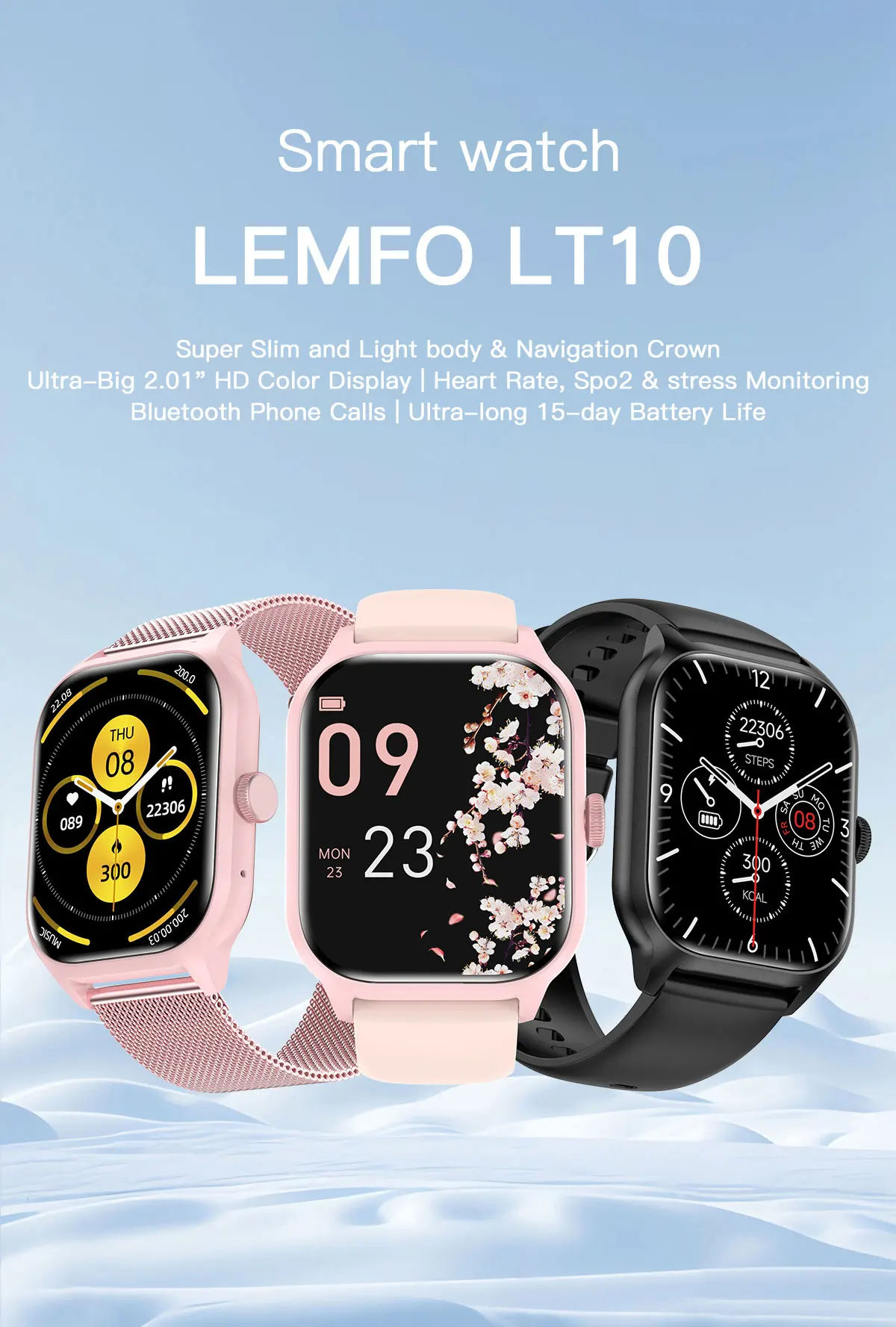 LEMFO LT10 Smart Watch 2024 Android Gift Bluetooth Call Smartwatch 2024 Touch Dial Music Fitness Tracker Sports Watches