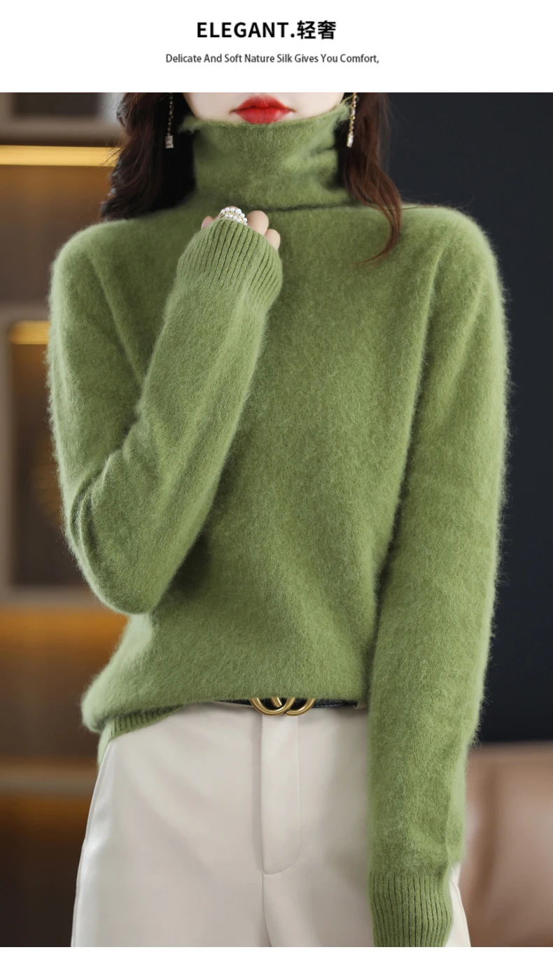 High Collar Mink Cashmere Sweater Women's Pullover 2023 Autumn/Winter Knitted Sweater Loose Bottom Fashion Basic Top