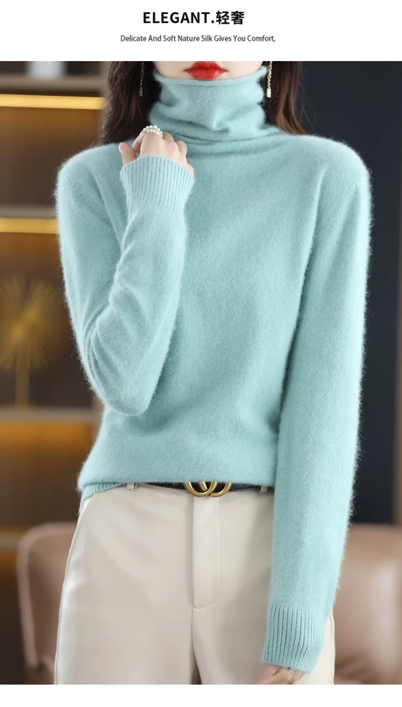 High Collar Mink Cashmere Sweater Women's Pullover 2023 Autumn/Winter Knitted Sweater Loose Bottom Fashion Basic Top