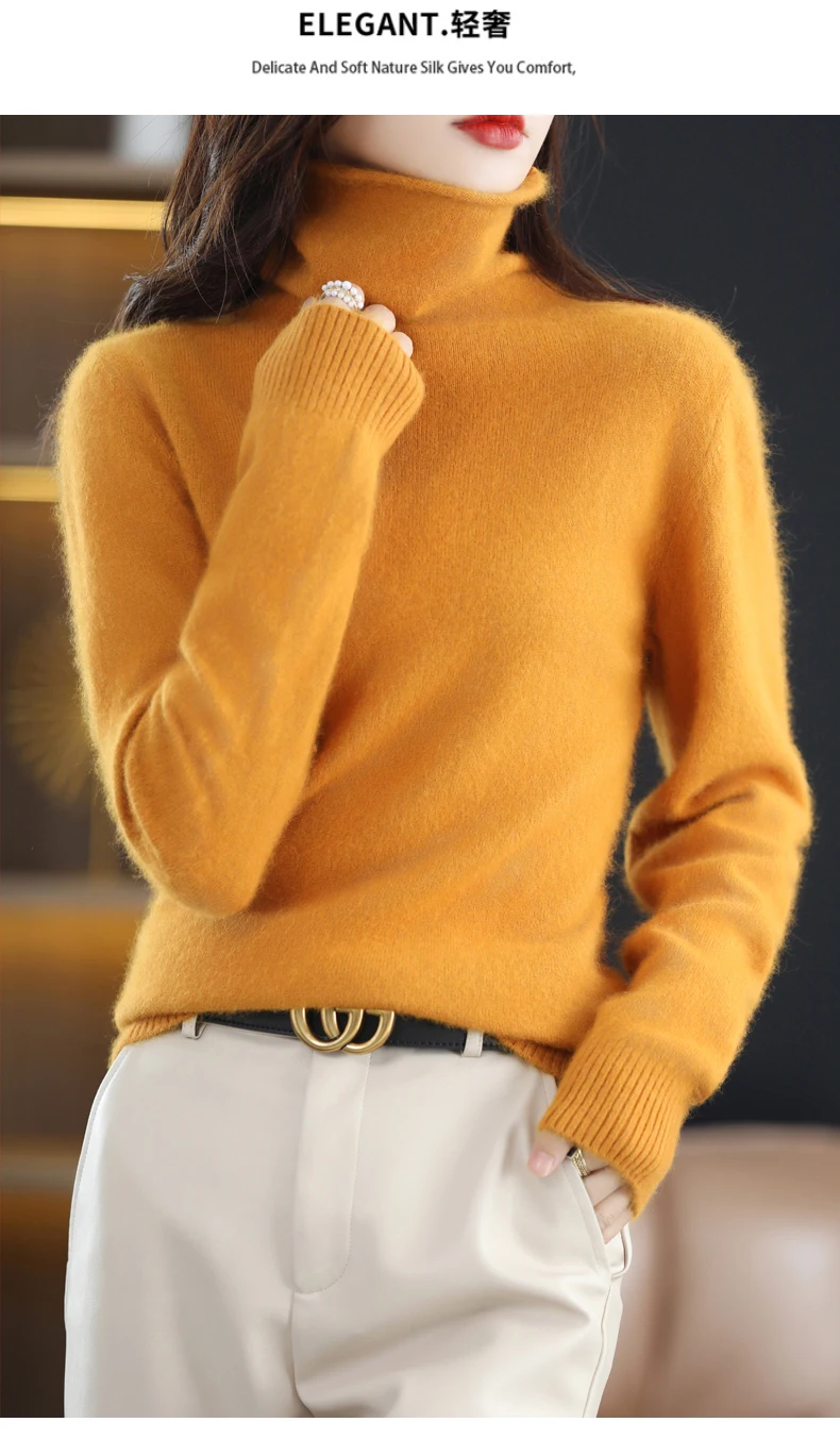 High Collar Mink Cashmere Sweater Women's Pullover 2023 Autumn/Winter Knitted Sweater Loose Bottom Fashion Basic Top