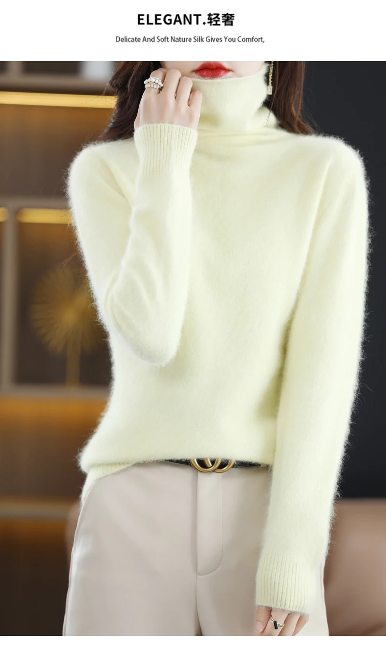 High Collar Mink Cashmere Sweater Women's Pullover 2023 Autumn/Winter Knitted Sweater Loose Bottom Fashion Basic Top