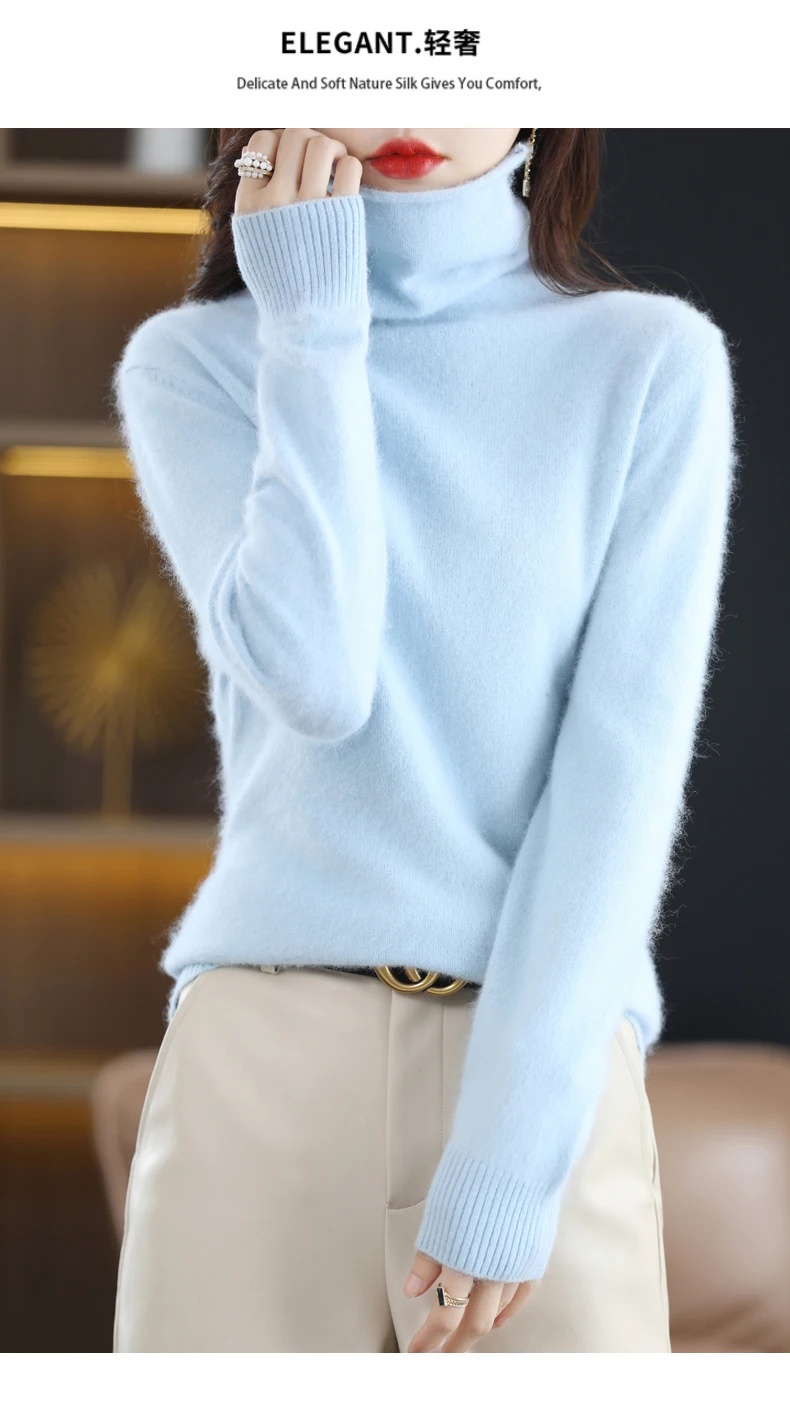 High Collar Mink Cashmere Sweater Women's Pullover 2023 Autumn/Winter Knitted Sweater Loose Bottom Fashion Basic Top