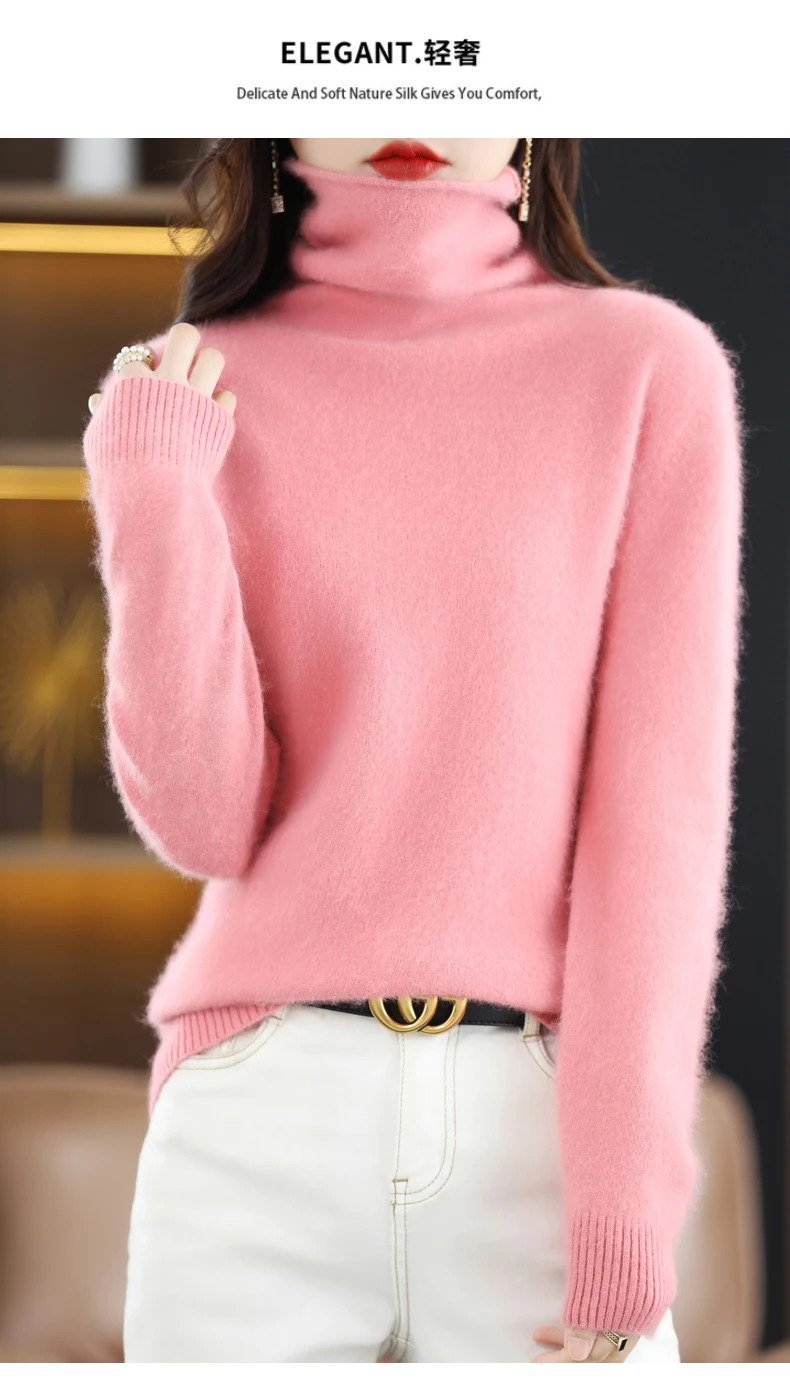 High Collar Mink Cashmere Sweater Women's Pullover 2023 Autumn/Winter Knitted Sweater Loose Bottom Fashion Basic Top