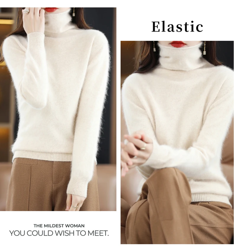 High Collar Mink Cashmere Sweater Women's Pullover 2023 Autumn/Winter Knitted Sweater Loose Bottom Fashion Basic Top