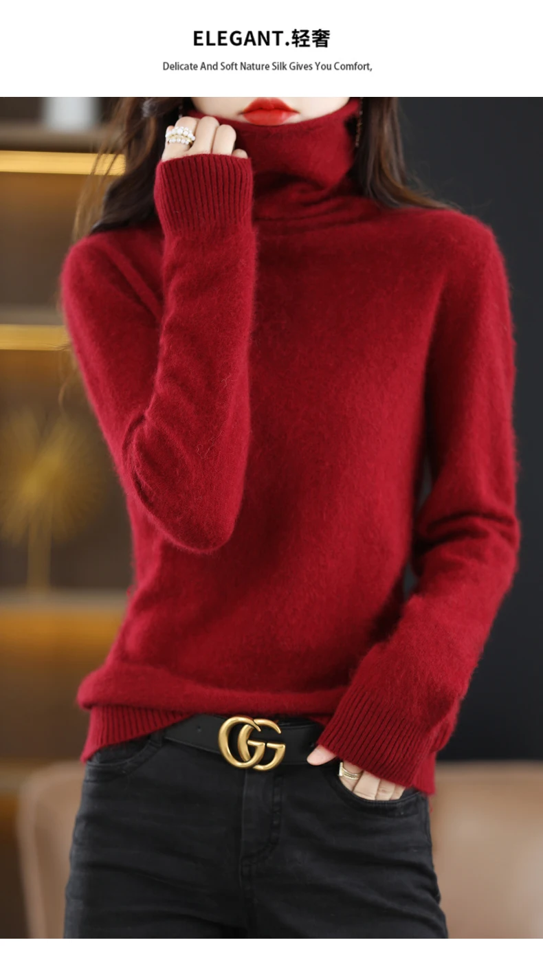 High Collar Mink Cashmere Sweater Women's Pullover 2023 Autumn/Winter Knitted Sweater Loose Bottom Fashion Basic Top