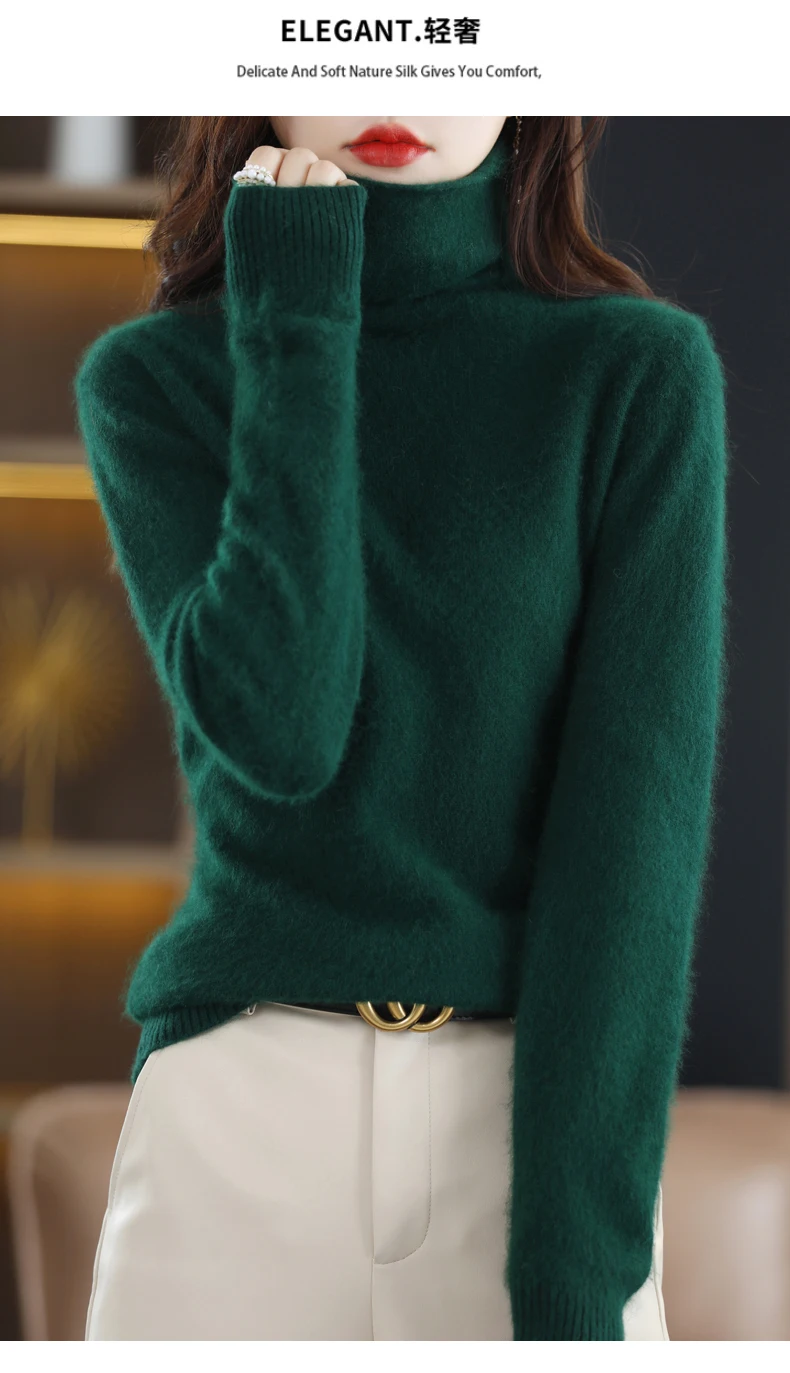 High Collar Mink Cashmere Sweater Women's Pullover 2023 Autumn/Winter Knitted Sweater Loose Bottom Fashion Basic Top