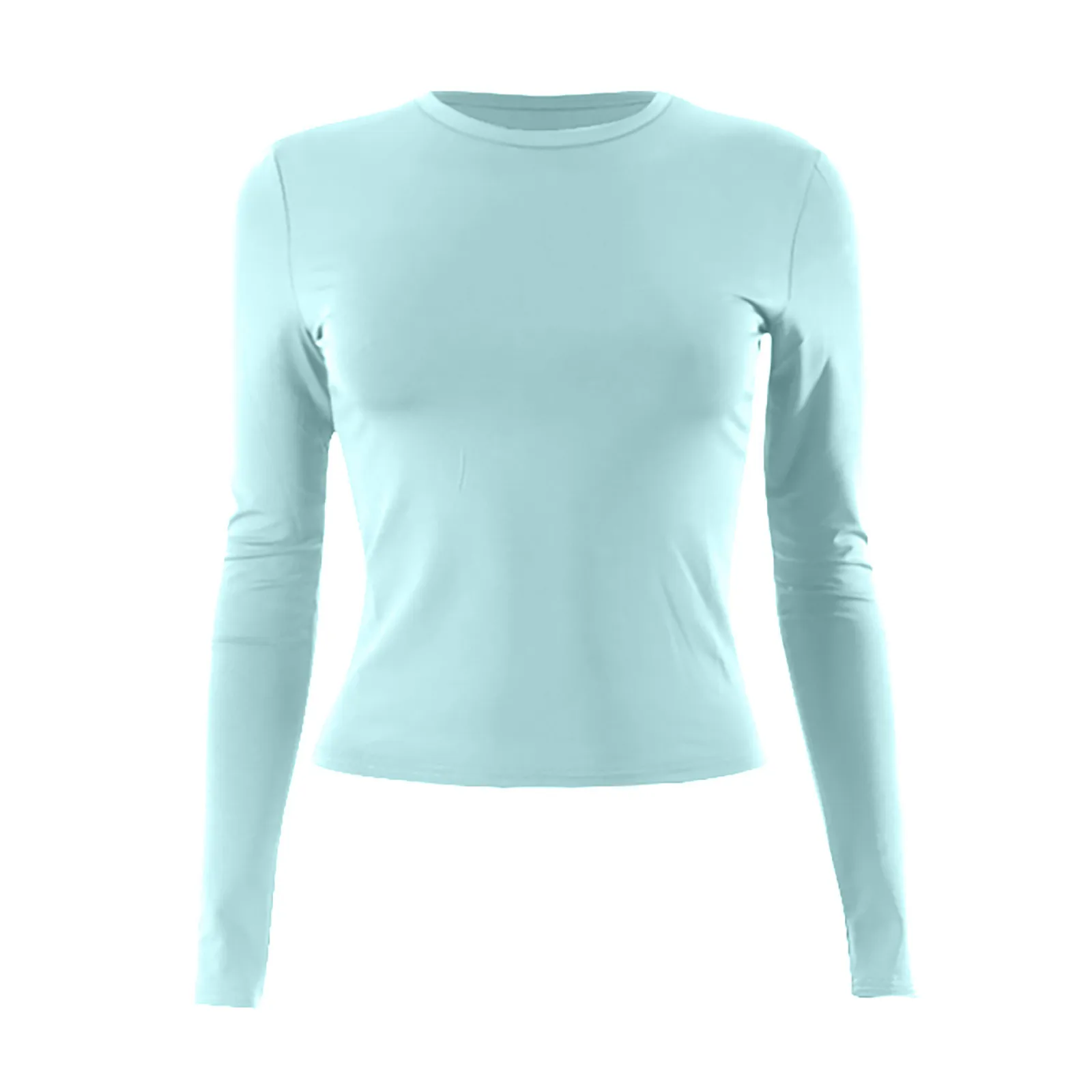 Women's Fashion Solid Color Round Neck Long Sleeve T-Shirt Top Tops for Women Womens Tops and Blouses 2024 Dressy Tops for Women