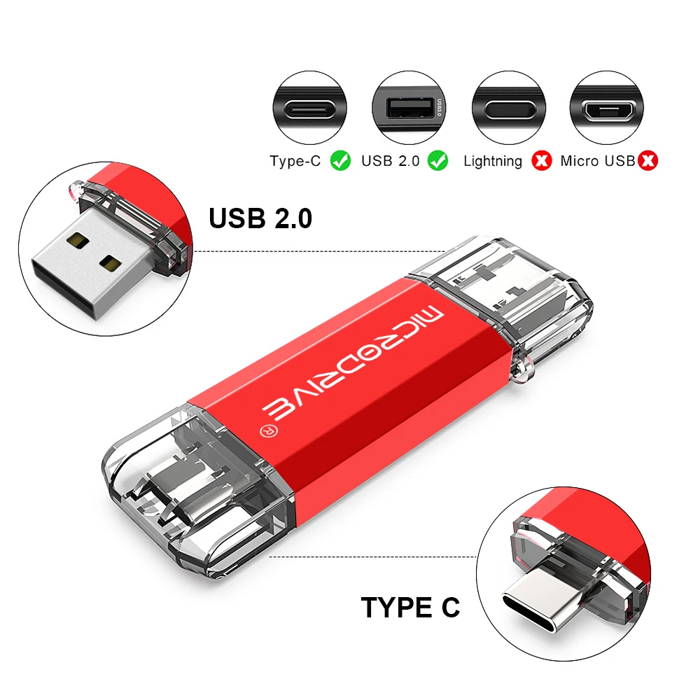 Type C USB Flash Drive OTG 2 IN 1 USB 2.0 Micro USB Pen Drive 128GB 64GB 32GB 16GB 8GB 4GB Pendrive Flash Drive