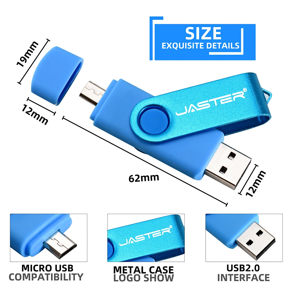 JASTER High Speed USB Flash Drive OTG Pen Drive 64gb 32gb USB Stick 16gb Rotatable Pen drive For Android Micro/PC Business gift