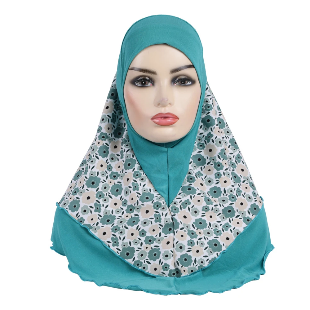 Adults or Big Girls Medium Size 65*60cm Pray Hijab Print Layer Muslim Hijab Scarf Islamic Headscarf Hat Amira Pull On Headwrap