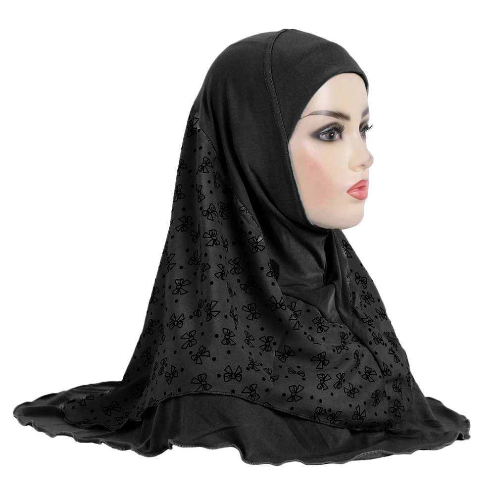 Adults or Big Girls Medium Size 65*60cm Pray Hijab Print Layer Muslim Hijab Scarf Islamic Headscarf Hat Amira Pull On Headwrap