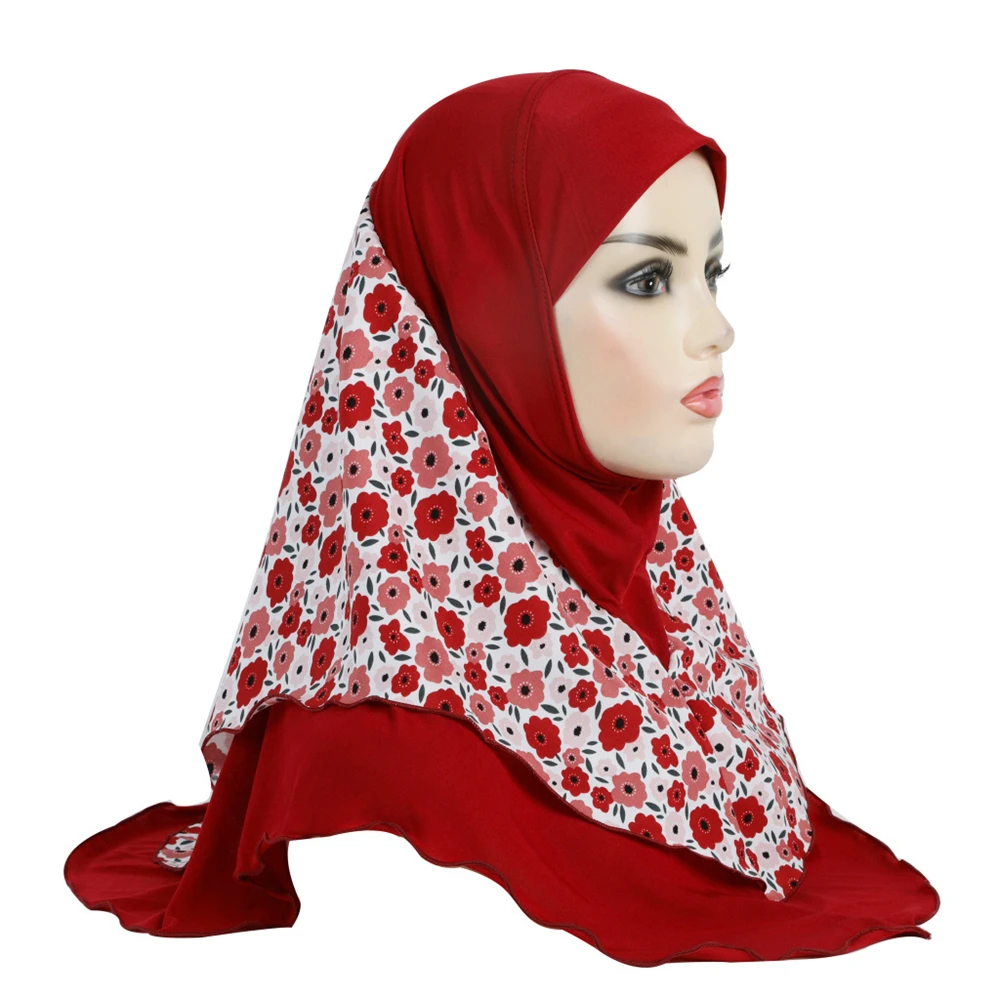 Adults or Big Girls Medium Size 65*60cm Pray Hijab Print Layer Muslim Hijab Scarf Islamic Headscarf Hat Amira Pull On Headwrap