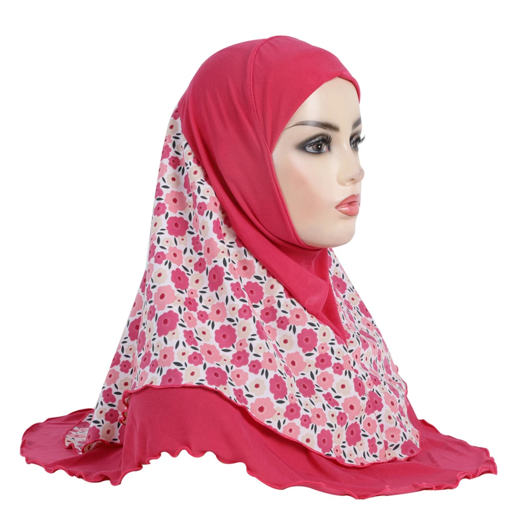 Adults or Big Girls Medium Size 65*60cm Pray Hijab Print Layer Muslim Hijab Scarf Islamic Headscarf Hat Amira Pull On Headwrap