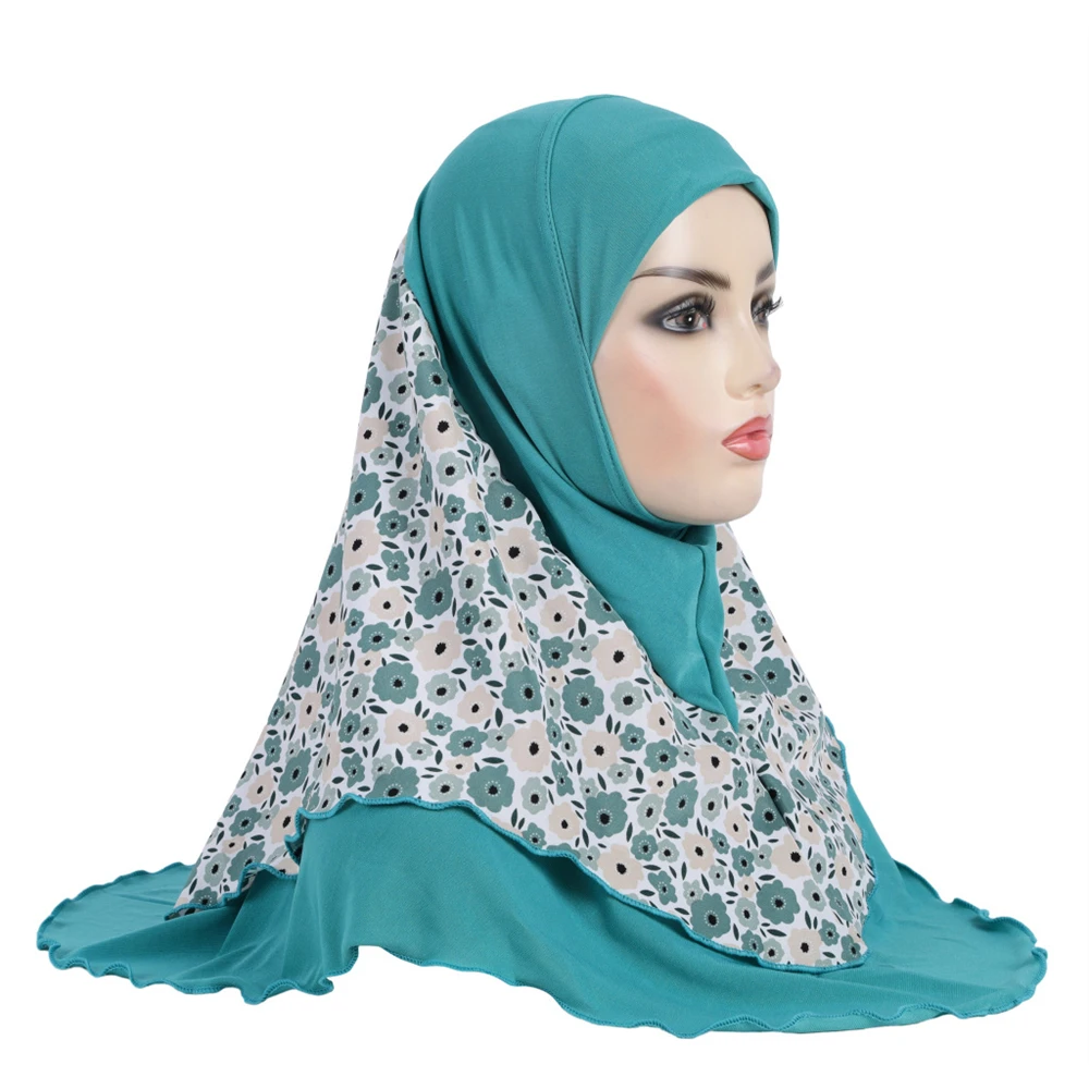 Adults or Big Girls Medium Size 65*60cm Pray Hijab Print Layer Muslim Hijab Scarf Islamic Headscarf Hat Amira Pull On Headwrap