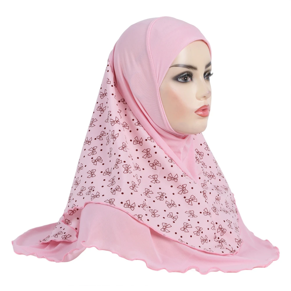 Adults or Big Girls Medium Size 65*60cm Pray Hijab Print Layer Muslim Hijab Scarf Islamic Headscarf Hat Amira Pull On Headwrap