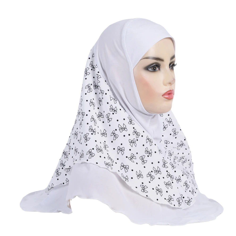 Adults or Big Girls Medium Size 65*60cm Pray Hijab Print Layer Muslim Hijab Scarf Islamic Headscarf Hat Amira Pull On Headwrap