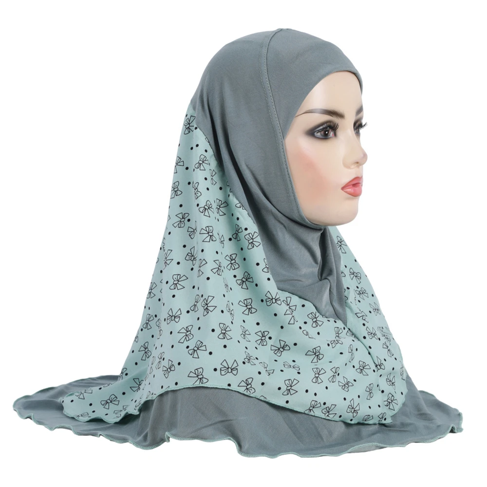 Adults or Big Girls Medium Size 65*60cm Pray Hijab Print Layer Muslim Hijab Scarf Islamic Headscarf Hat Amira Pull On Headwrap