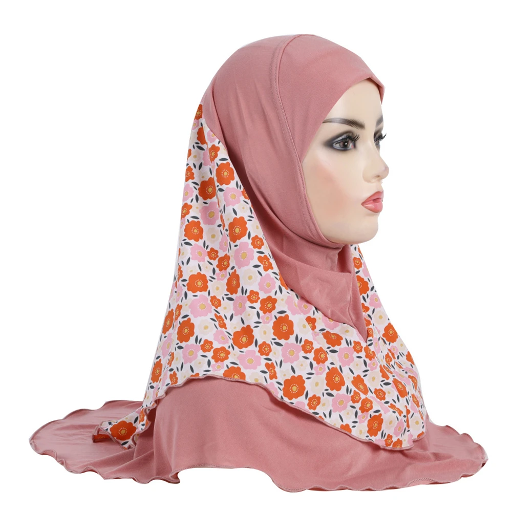 Adults or Big Girls Medium Size 65*60cm Pray Hijab Print Layer Muslim Hijab Scarf Islamic Headscarf Hat Amira Pull On Headwrap