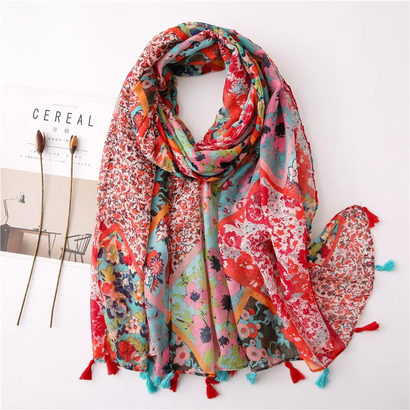 New Fashion Million Polka Floral Fringe Viscose Shawl Scarf Lady High Quality Wrap Headband Bufandas Muslim Hijab Sjaal 180*90Cm