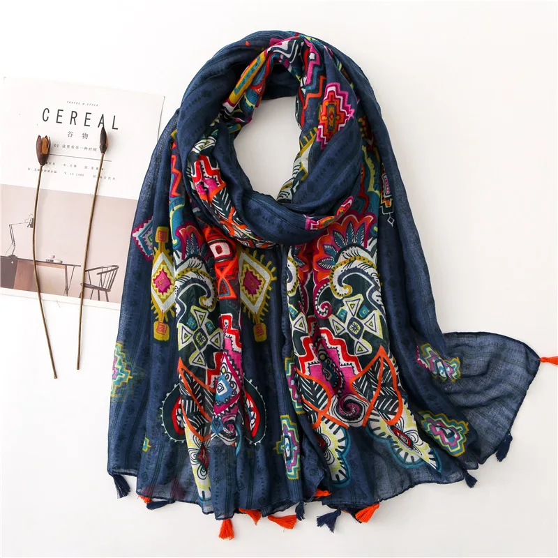 New Fashion Million Polka Floral Fringe Viscose Shawl Scarf Lady High Quality Wrap Headband Bufandas Muslim Hijab Sjaal 180*90Cm