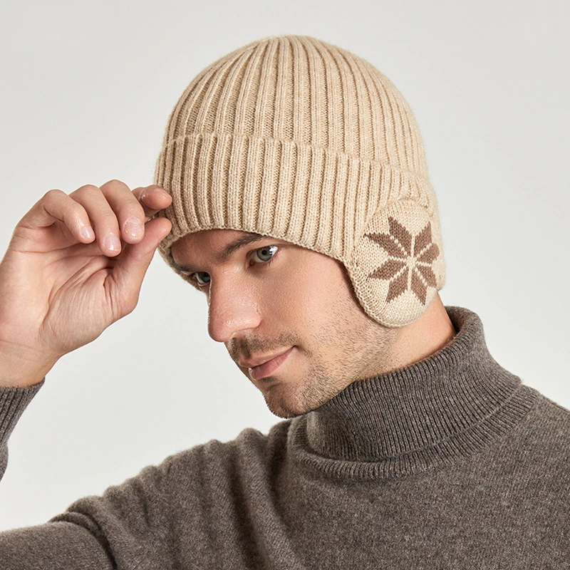 Winter Men's Warm Knitted Woolen Hat Outdoor Ear Protection Plus Velvet Beanie For Women's Pullover Hats