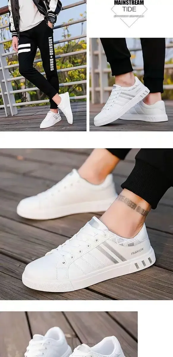 Men Sneakers Casual Shoes Men Flats Zapatillas Hombre Lightweight Pu Leather Breathable Shoe Mens White Sports Tenis Shoes