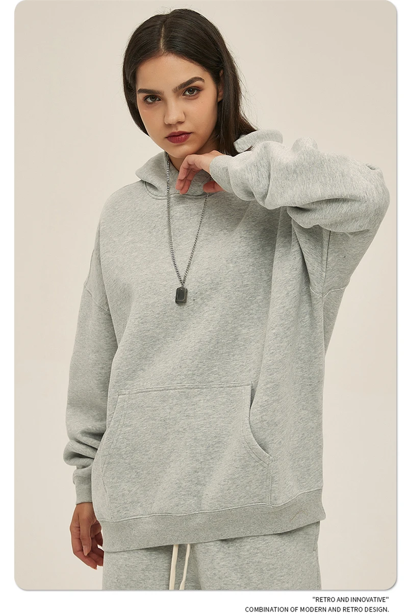 ZODF New Thick 350gsm Fleece Hooded Hoodies For Men Unisex Winter Oversized Loose Basic Solid Sweatshirts Pullovers Coats HY0631