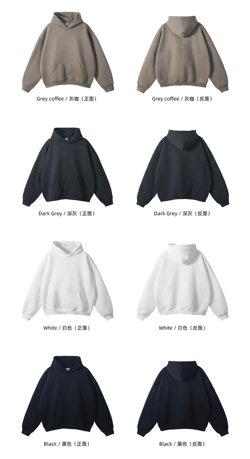 ZODF New Thick 350gsm Fleece Hooded Hoodies For Men Unisex Winter Oversized Loose Basic Solid Sweatshirts Pullovers Coats HY0631