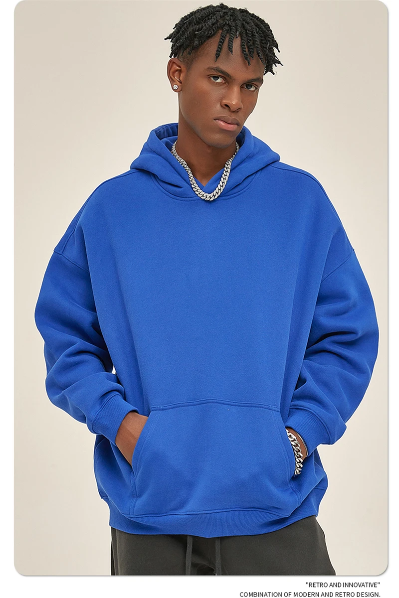 ZODF New Thick 350gsm Fleece Hooded Hoodies For Men Unisex Winter Oversized Loose Basic Solid Sweatshirts Pullovers Coats HY0631