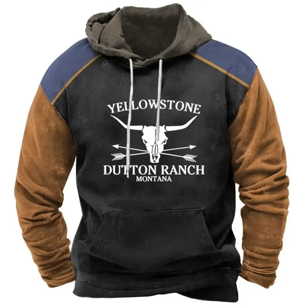 Retro Men's Hoodie Yellowstone Park 3D Printed Men's Hoodie New Street Fashion Hip Hop Winter Super Large Hoodie Men's Clothing