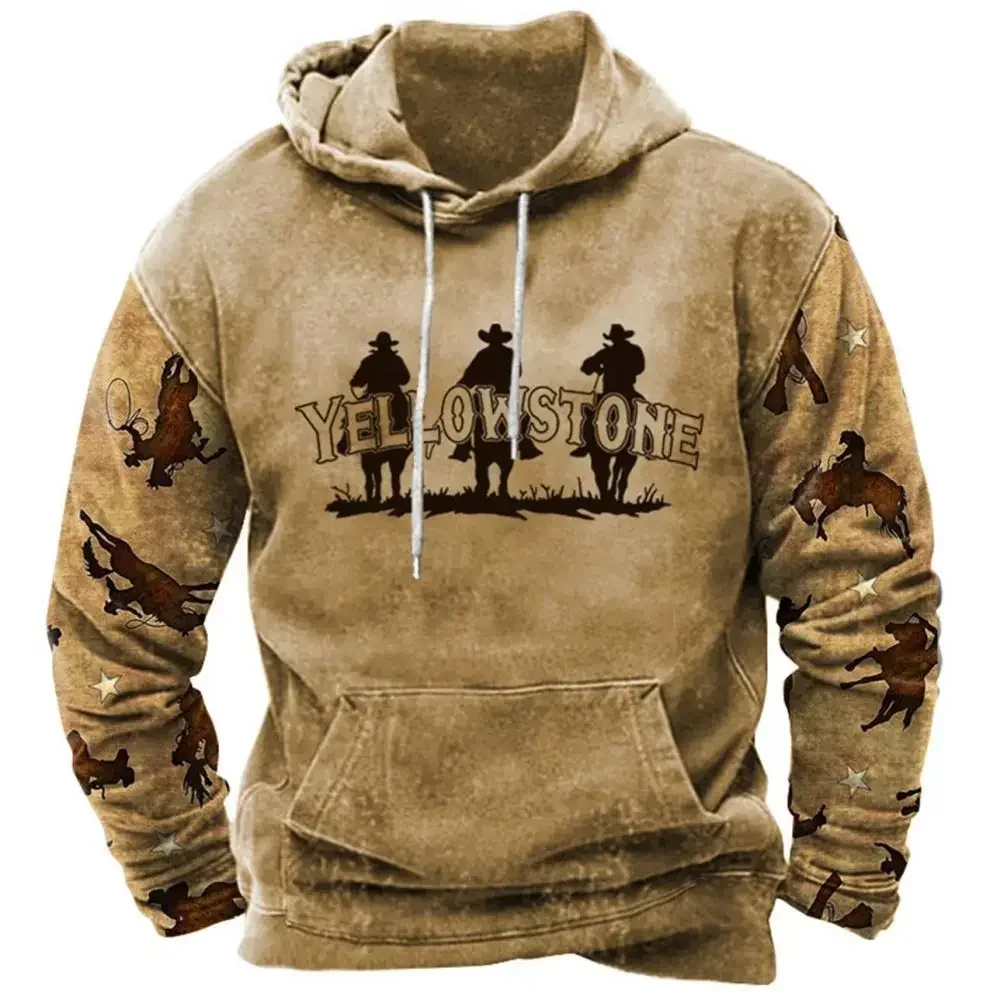 Retro Men's Hoodie Yellowstone Park 3D Printed Men's Hoodie New Street Fashion Hip Hop Winter Super Large Hoodie Men's Clothing