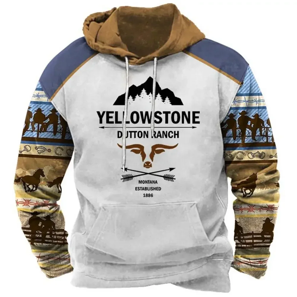 Retro Men's Hoodie Yellowstone Park 3D Printed Men's Hoodie New Street Fashion Hip Hop Winter Super Large Hoodie Men's Clothing