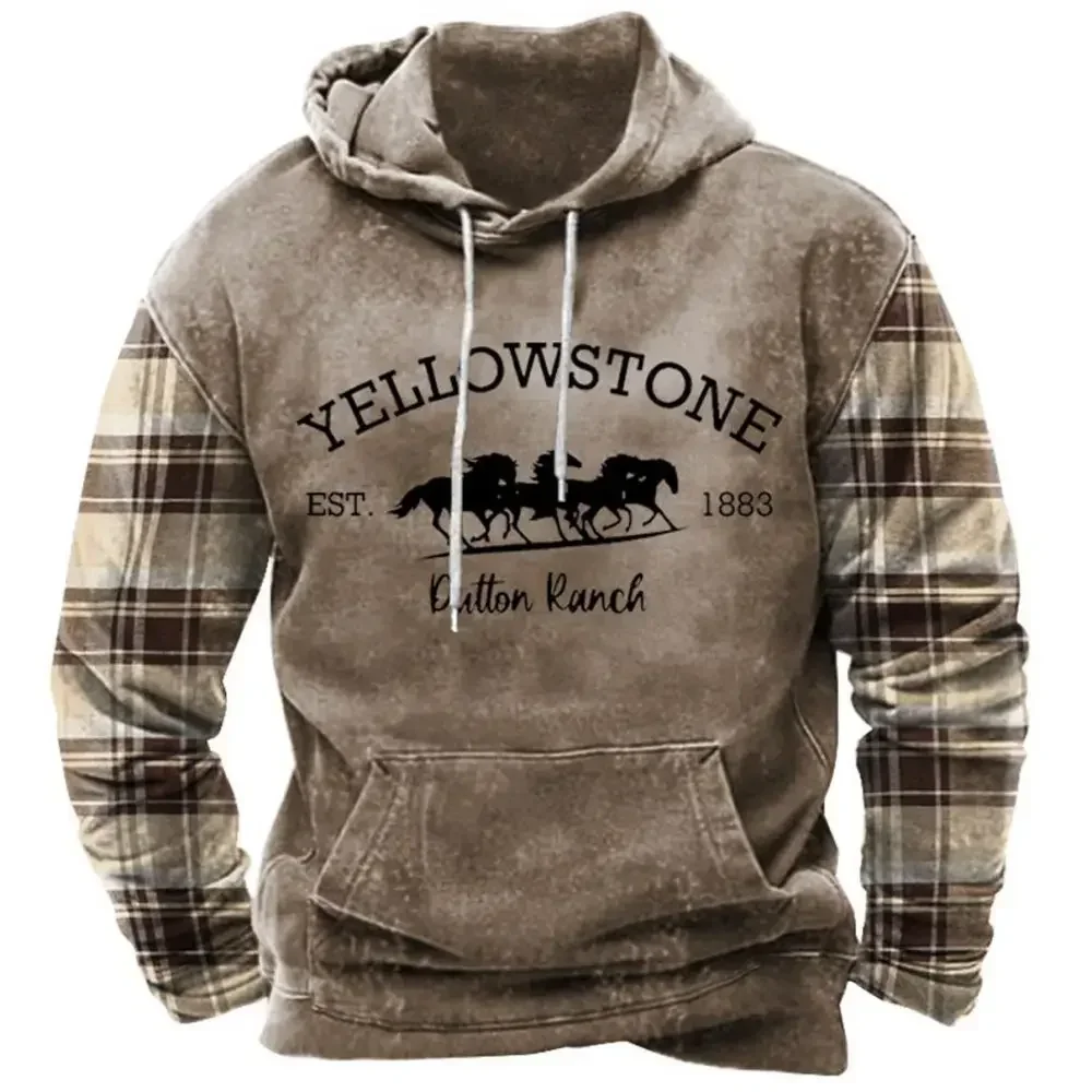 Retro Men's Hoodie Yellowstone Park 3D Printed Men's Hoodie New Street Fashion Hip Hop Winter Super Large Hoodie Men's Clothing