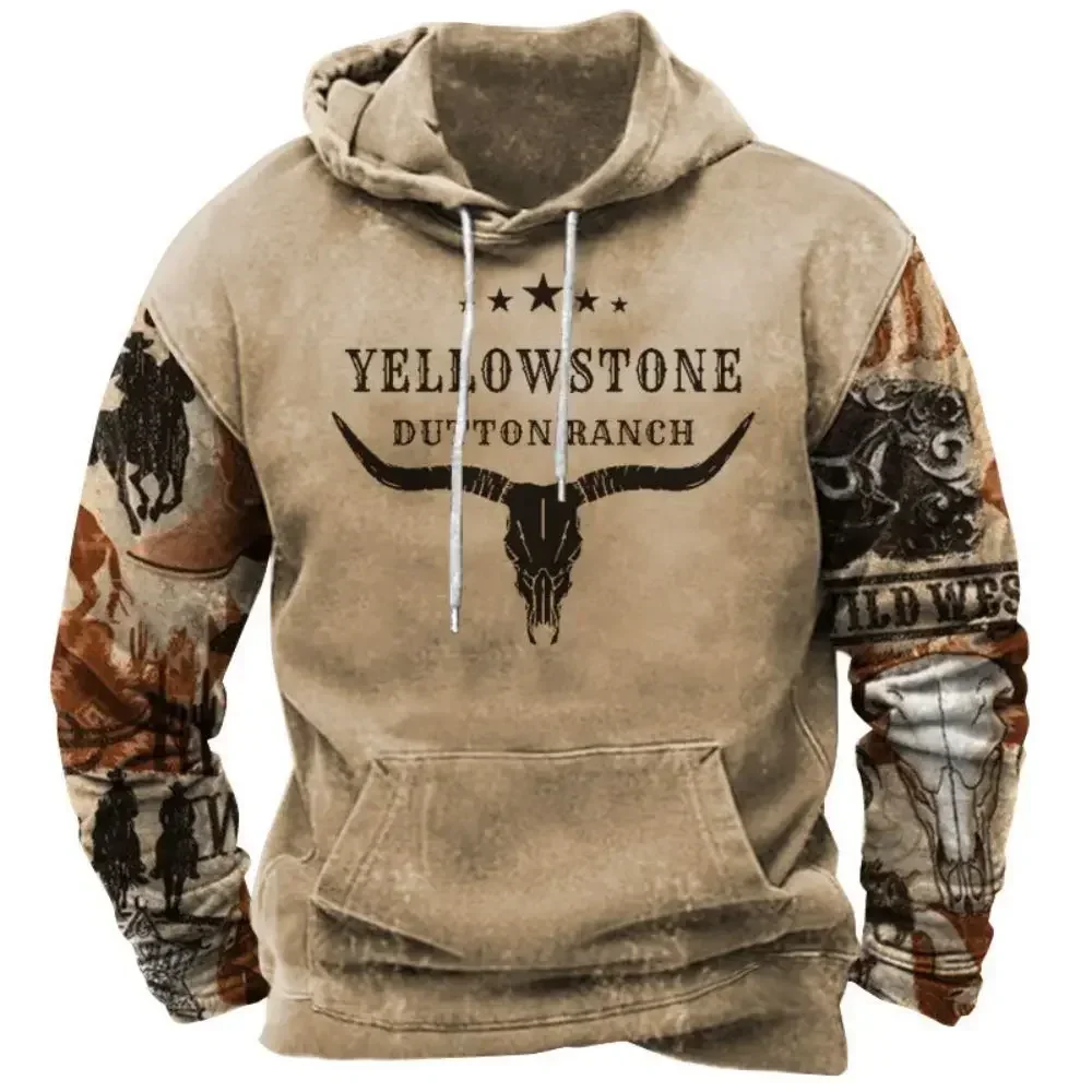 Retro Men's Hoodie Yellowstone Park 3D Printed Men's Hoodie New Street Fashion Hip Hop Winter Super Large Hoodie Men's Clothing