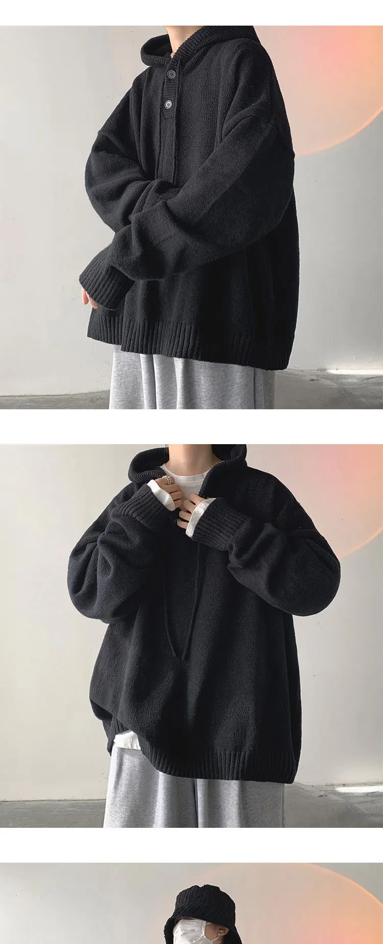 Men Pullover Hoodie Korean Style Classic Solid Color Casual Hoodies Oversized Loose Hooded Knitwear Mens Knitted Pullovers