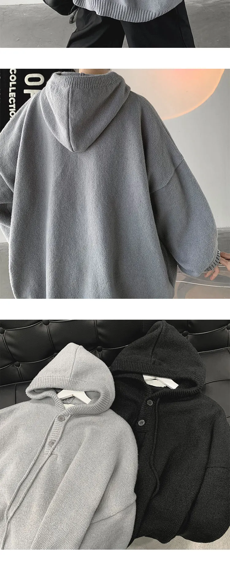 Men Pullover Hoodie Korean Style Classic Solid Color Casual Hoodies Oversized Loose Hooded Knitwear Mens Knitted Pullovers