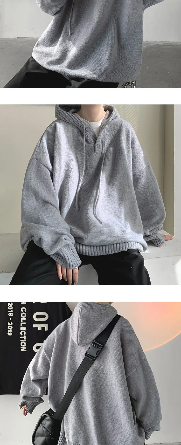 Men Pullover Hoodie Korean Style Classic Solid Color Casual Hoodies Oversized Loose Hooded Knitwear Mens Knitted Pullovers