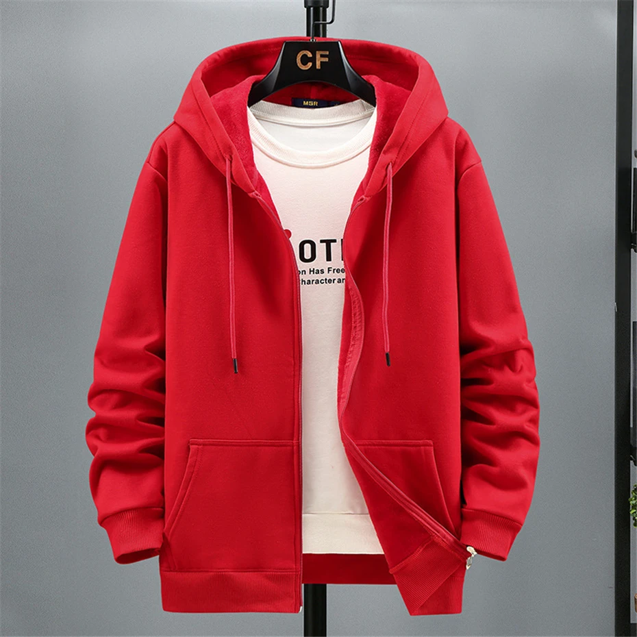 2024 Men Zip Oversized Hoodie Plus Sized Fleece Hood Long Sleeve Top Male Sweatshirt Zipper Loose Baggy Big Size Plus Large 12XL