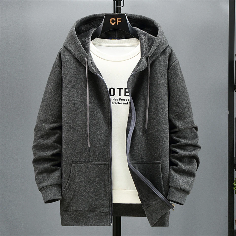 2024 Men Zip Oversized Hoodie Plus Sized Fleece Hood Long Sleeve Top Male Sweatshirt Zipper Loose Baggy Big Size Plus Large 12XL