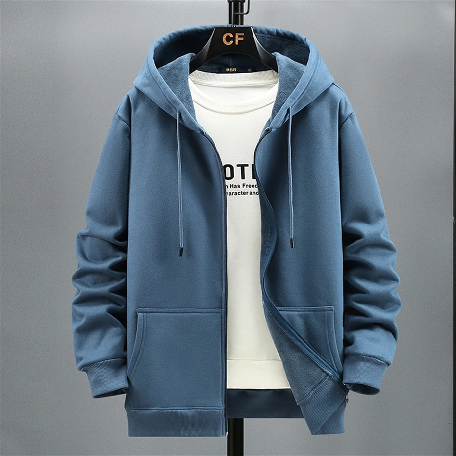 2024 Men Zip Oversized Hoodie Plus Sized Fleece Hood Long Sleeve Top Male Sweatshirt Zipper Loose Baggy Big Size Plus Large 12XL