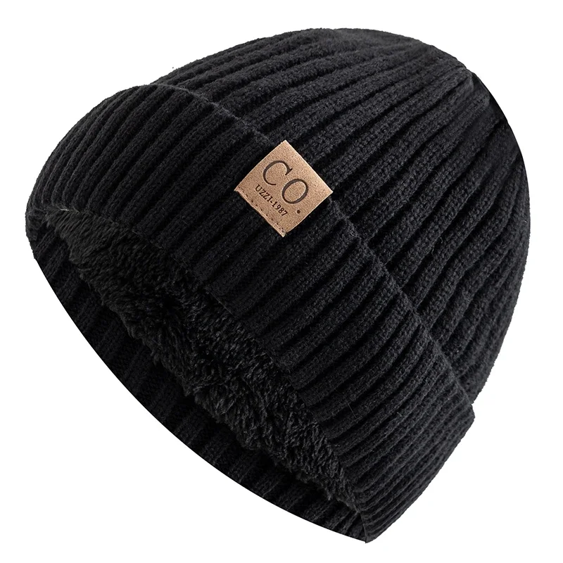 New Unisex Two-Tone Winter Hats Add Fur Lined Men And Women Fashion Warm Beanie Cap Casual Winter Knitted Hats